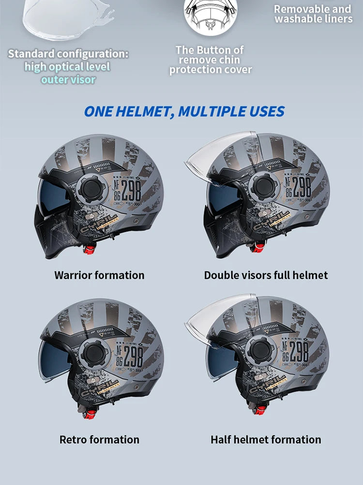 Modular Motorcycle Helmet - Full Face/Open Face 3/4 Dual Visor Helmet (ECE/DOT Certified, Unisex)