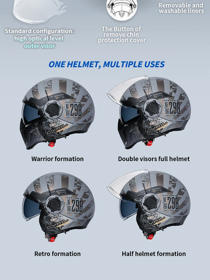 Modular Motorcycle Helmet - Full Face/Open Face 3/4 Dual Visor Helmet (ECE/DOT Certified, Unisex)