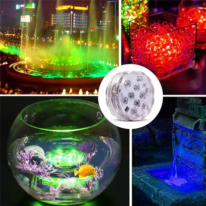 RGB LED Underwater Light - 10 LED Battery Powered Submersible Night Lamp for Swimming Pools, Gardens, Weddings & Party Decorations