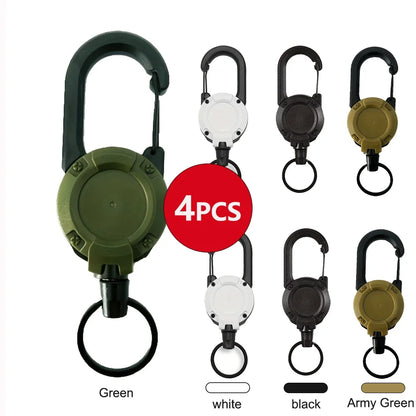 Heavy Duty Retractable Badge Reel Keychain with Carabiner Clip - Extendable Key Chain Holder for Men's Outdoor Bags (1/2/4 Pack Options)