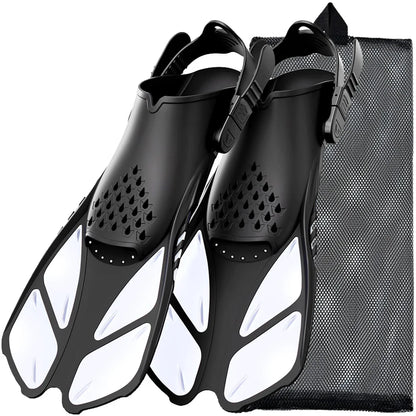 Adjustable Open Heel Swimming Fins - Short Silicone Diving Flippers with Quick-Release Buckles for Adult Men & Women Travel Size