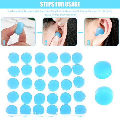 Flexible Silicone Earplugs Set - 30 Pack Reusable Noise Reduction Ear Plugs for Sleep, Swimming, Study & Travel