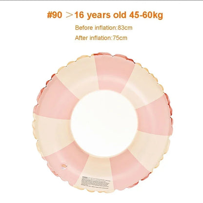 Kids PVC Striped Swimming Ring - Inflatable Floating Tube Donut for Boys & Girls Summer Pool Fun