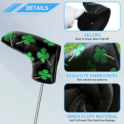 Golf Putter Head Cover - PU Leather Blade Club Protector in Black & White, Universal Fit for Men & Women