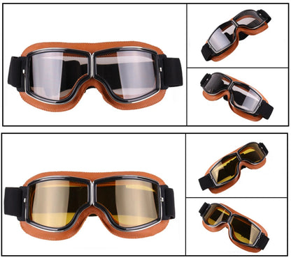 Retro Motorcycle Goggles - Windproof Folding Helmet Sunglasses with Leather Trim