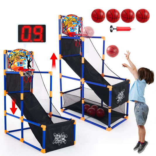LED Scoring Arcade Basketball Game - Adjustable Height 44"-55" with 4 Balls for Ages 3-12