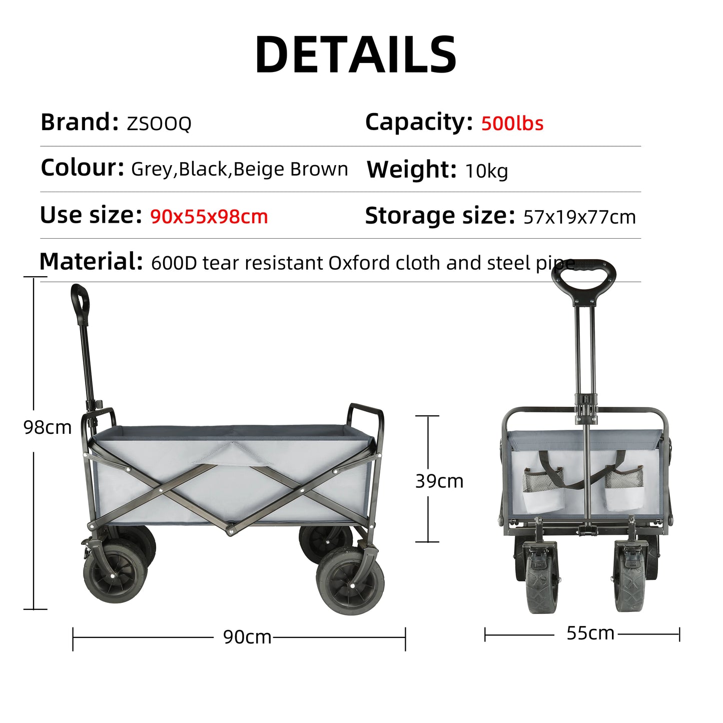 Heavy-Duty Collapsible Beach Wagon - All-Terrain Wheels, Large Capacity Folding Cart for Outdoor Camping