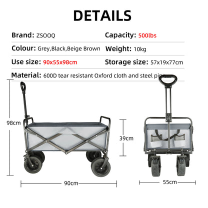 Heavy-Duty Collapsible Beach Wagon - All-Terrain Wheels, Large Capacity Folding Cart for Outdoor Camping