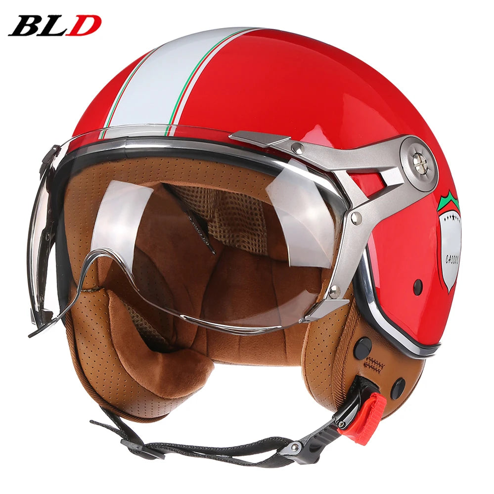 Retro 3/4 Open Face Motorcycle Helmet - Jet Style with Visor for Motorbike & Scooter Riding