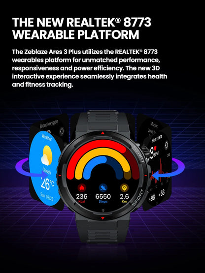 Zeblaze Ares 3 Plus Smartwatch - 1.43" AMOLED Display with Voice Calling & 3D Health Tracking