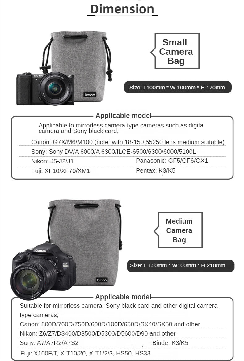 Camera Lens Bag - Waterproof Drawstring Pouch with Fleece Protection for DSLR Cameras