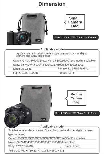 Camera Lens Bag - Waterproof Drawstring Pouch with Fleece Protection for DSLR Cameras
