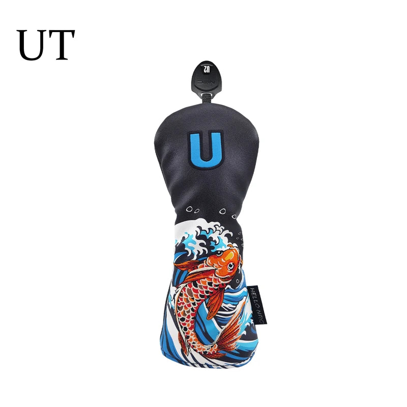 Koi Pattern Golf Club Head Covers – PU Leather, Waterproof, Driver / Fairway / Hybrid / Putter