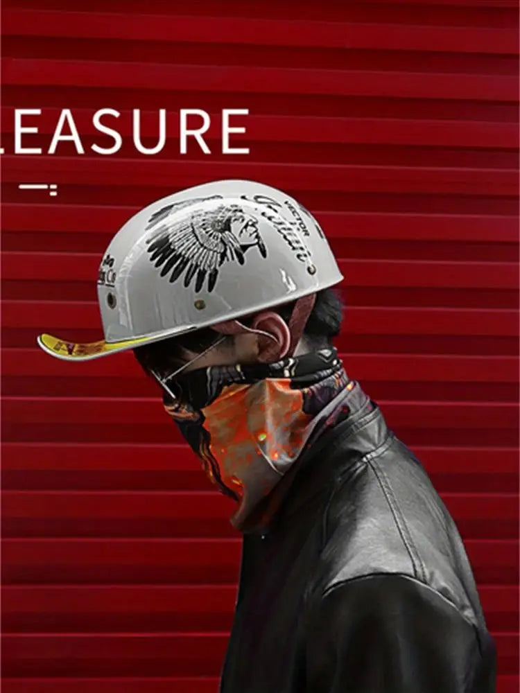 DOT Certified Retro Half-Face Motorcycle Helmet - Baseball Cap Style Cycling Helmet for Men