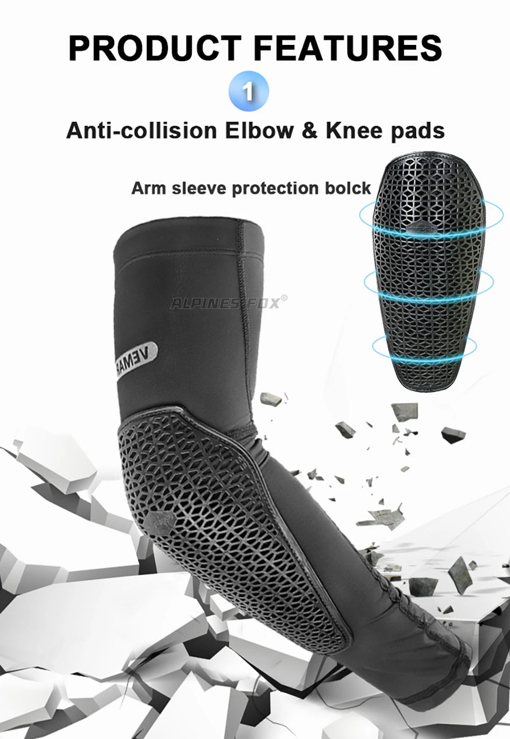 VEMAR Motorcycle Knee and Elbow Pads - Breathable Anti-Fall Protection Guards for Motocross, MTB, DH Cycling - High Elasticity Sleeves