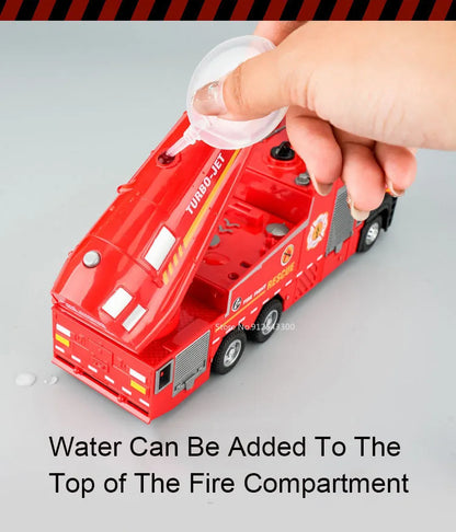Fire Engine Model Truck 1:32 Scale with Water Spray Function - Ladder Truck Toy with Sound & Light Effects, Pull-Back Action, Opening Doors - Vehicle Collection Gift for Boys