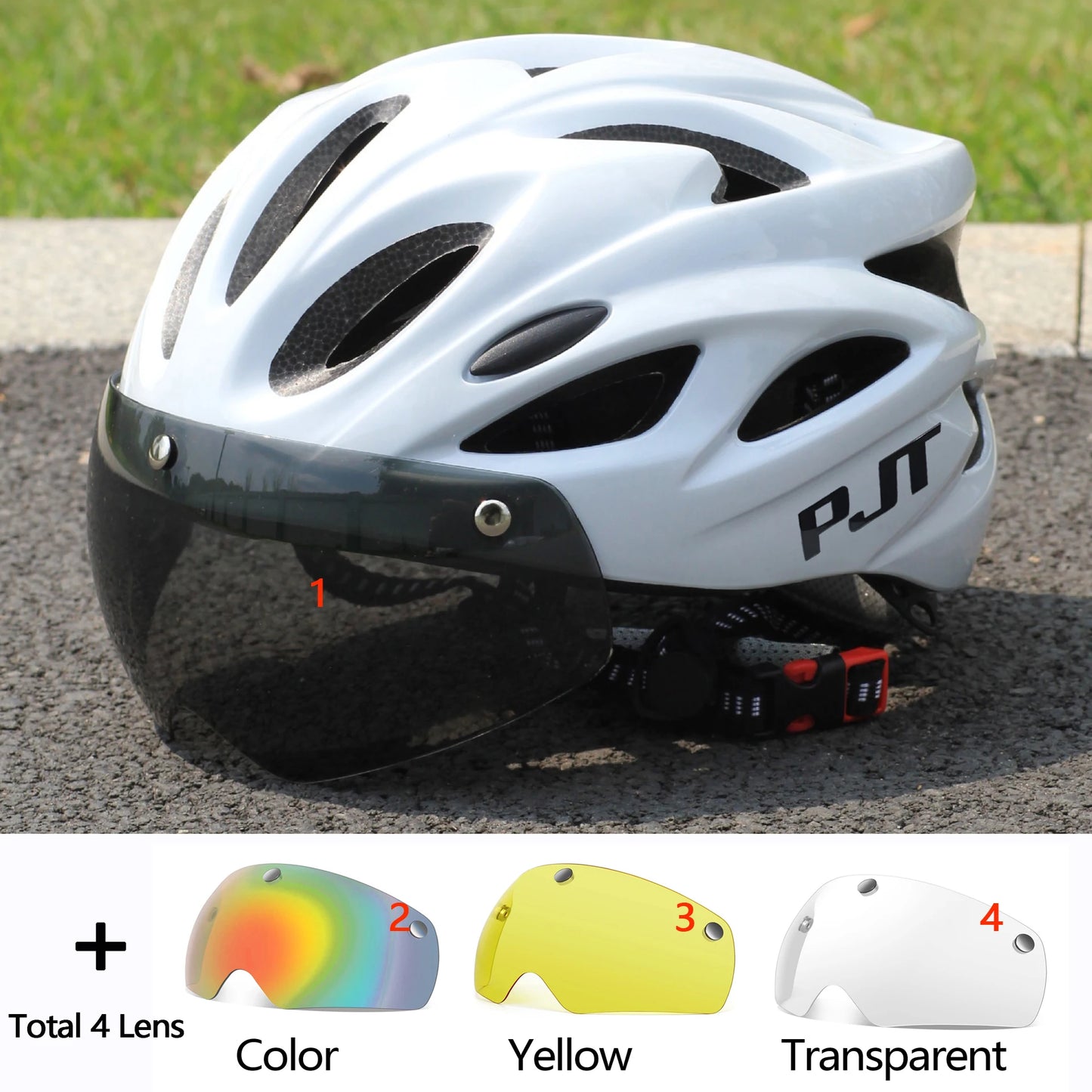 PJT Ultra-Light Cycling Helmet with Magnetic Goggles - PC Shell & EPS Foam Construction, MTB Bike Helmet