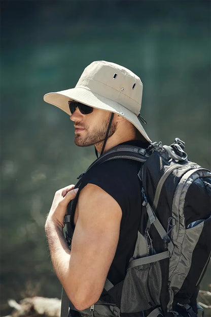 Men's Summer Fisherman Bucket Hat - Wide Brim Sun Protection Cap for Outdoor Activities