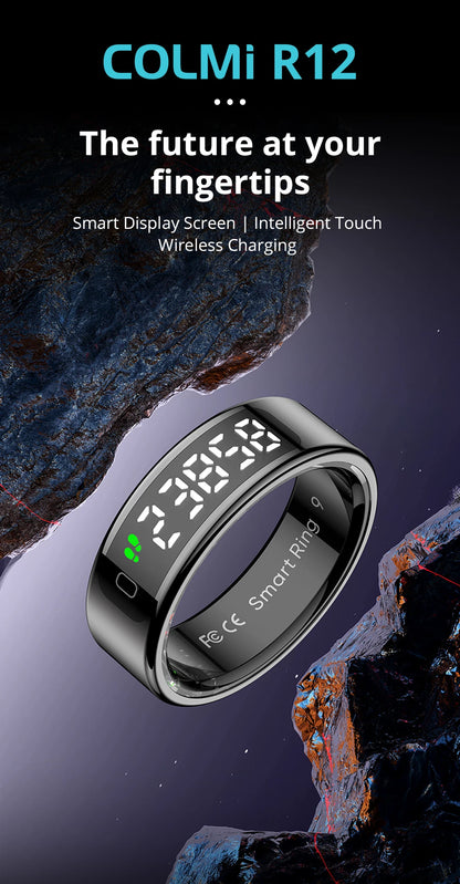 COLMI R12 Smart Ring 2025 - Touch Display Screen, Wireless Charging, Health Tracking, 5ATM Waterproof for Men & Women