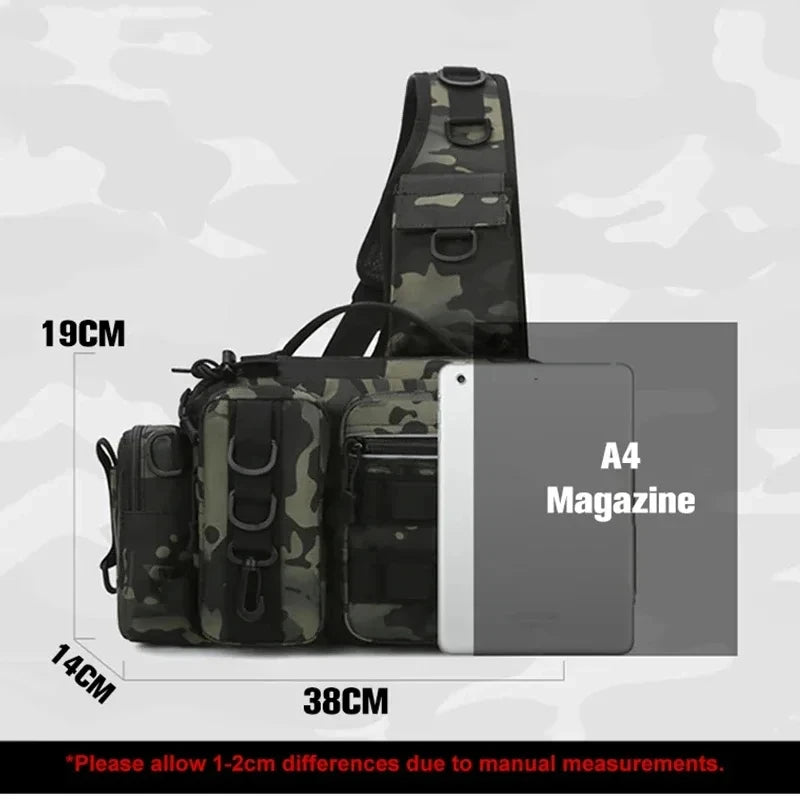 Men's Fishing Backpack with Pole Holder - Equipment Storage Bag with Bait Box, Sling Shoulder Strap