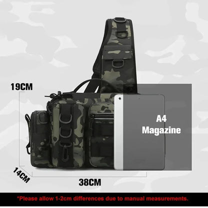 Men's Fishing Backpack with Pole Holder - Equipment Storage Bag with Bait Box, Sling Shoulder Strap