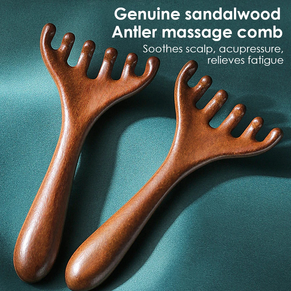 6-Claw Wooden Head Massage Comb - Anti-Static Meridian Massager for Blood Circulation & Gua Sha Therapy