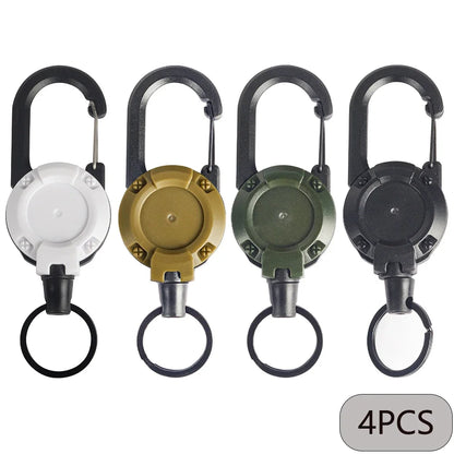 Heavy Duty Retractable Badge Reel Keychain with Carabiner Clip - Extendable Key Chain Holder for Men's Outdoor Bags (1/2/4 Pack Options)