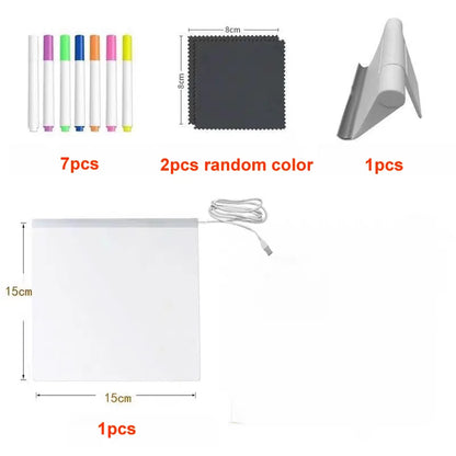 LED Acrylic Drawing Board - Rewritable Children's Message Lamp with 7 Colorful Pens