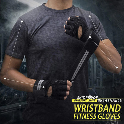 Half-Finger Workout Gloves with Wrist Support - Weight Lifting & Gym Training
