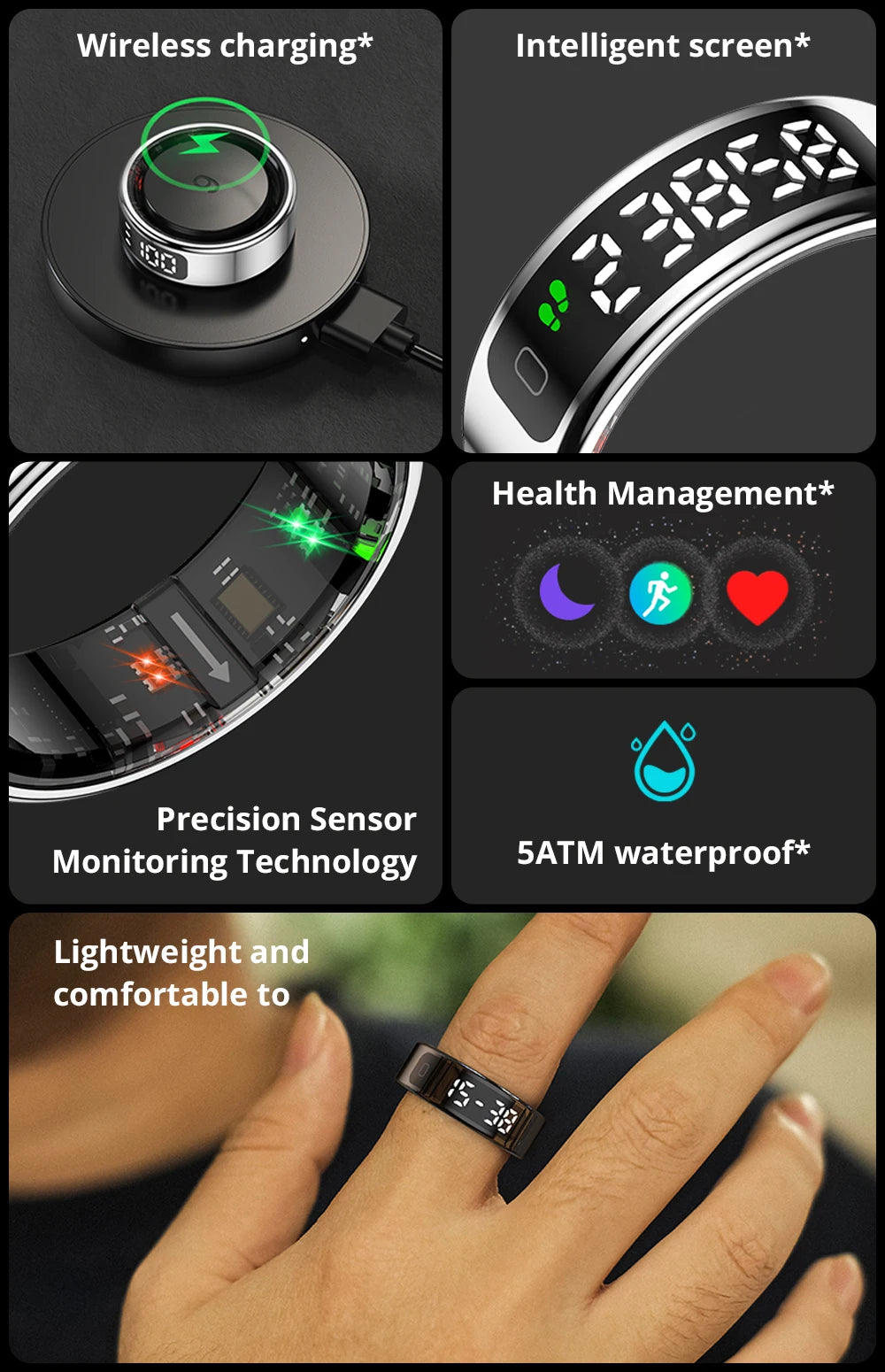 COLMI R12 Smart Ring 2025 - Touch Display Screen, Wireless Charging, Health Tracking, 5ATM Waterproof for Men & Women