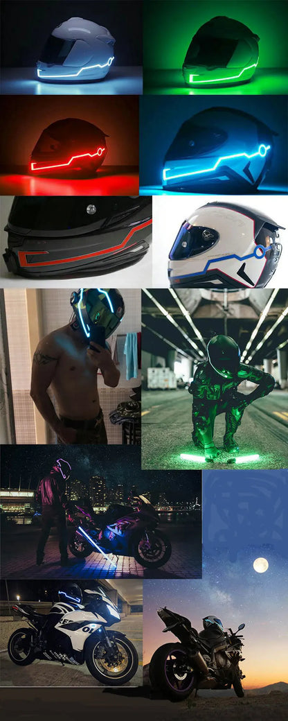 LED Motorcycle Helmet Warning Light Strip - Waterproof EL Cold Light Sticker with 4 Flashing Modes for Night Riding