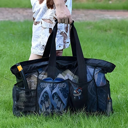 Premium Oversized Beach Tote - Ultra-Light, Waterproof Design with Foldable Structure, Mesh Carrying Straps, Secure Zippered Compartments & Reinforced Shoulder Handles