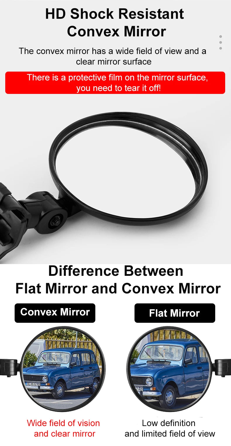 2PCS Universal Bike Handlebar Mirror - 360° Adjustable Rotatable Rearview for MTB & Road Bikes
