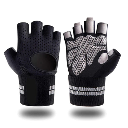 Half-Finger Workout Gloves with Wrist Support - Weight Lifting & Gym Training