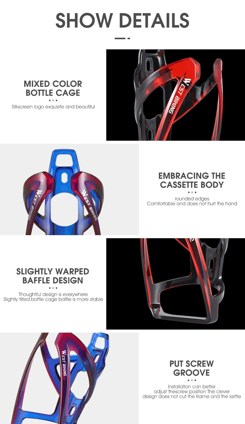 Ultralight Bicycle Water Bottle Cage - Colorful Gradient PC Plastic Holder for MTB & Road Bike - Universal Fit Bottle Bracket