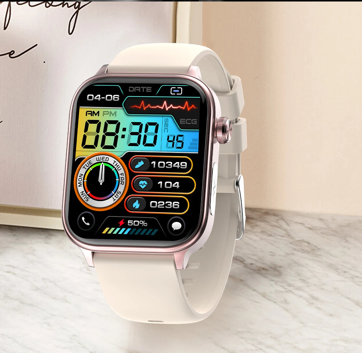 Advanced Health Monitoring Smart Watch - ECG+PPG, Blood Pressure, Heart Rate, 1.96" AMOLED Display, 100+ Sports Modes (Men & Women)