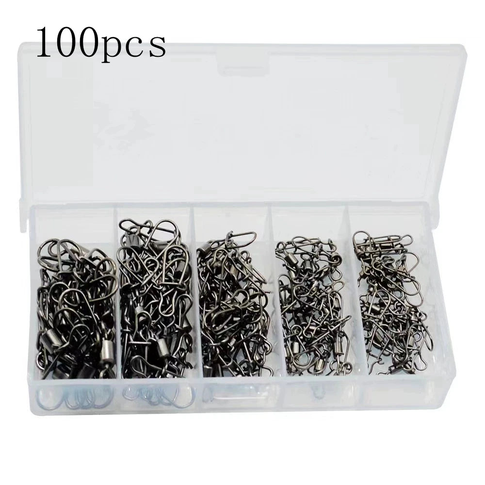 Premium Stainless Steel Fishing Swivel Connectors - 50 Piece Set with Rolling Bearing & Snap Hook for Lure Rigging