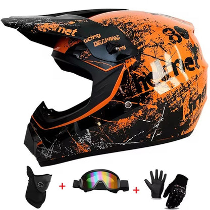 Kids Motocross Helmet Kit - DOT/ECE Certified Full-Face Helmet with Goggles & Gloves (Youth Off-Road Protection Set)