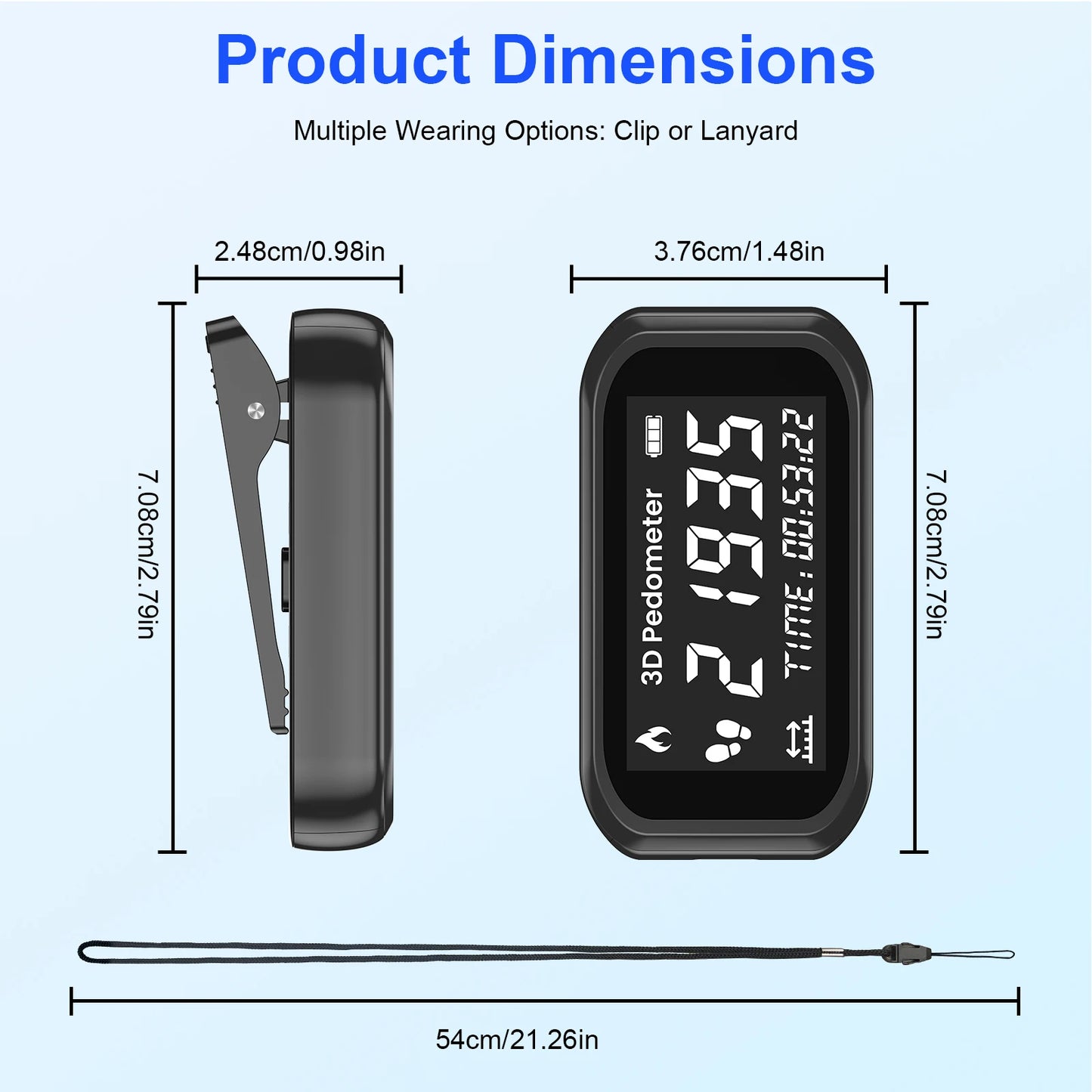 Rechargeable 3D Pedometer with LCD Display - Accurate Step Counter & Calorie Tracker for Running, Walking & Fitness