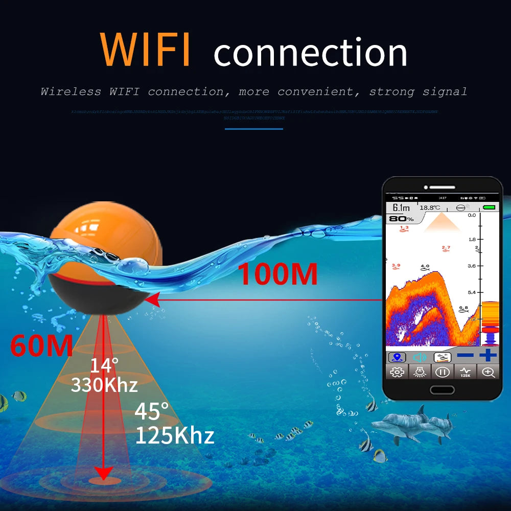 WiFi Fish Finder 100M - Wireless Sonar Echo Finder for Lake & Sea Fishing (iOS & Android)