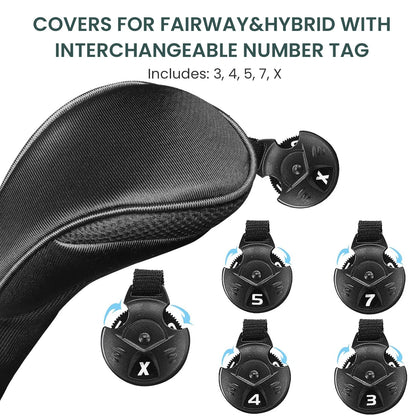 Premium Golf Club Head Covers for Woods & Hybrids - 1 Piece Long Neck Design