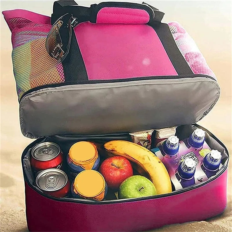 Waterproof Double-Layer Beach Tote Bag - Large Capacity Mesh Swimming Storage Bag with Heat Preservation for Women