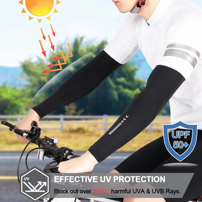 UV Sun Protection Cooling Arm Sleeves - Long Sunblock Covers for Football, Golf, Volleyball (1 Pair)