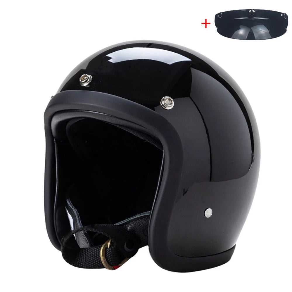 Vintage 500TX Open Face Motorcycle Helmet - Retro 3/4 Jet Style Scooter Helmet (Japanese/Korean Design)