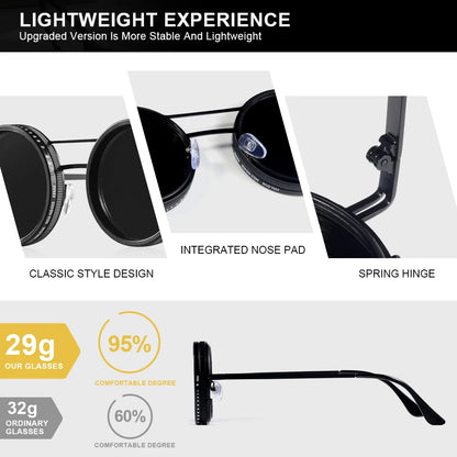 CRIXALIS ND9 Speed Adjustable Dimming Sunglasses - Punk Round Frame for Men & Women, UV400 Outdoor Fishing & Driving Eyewear