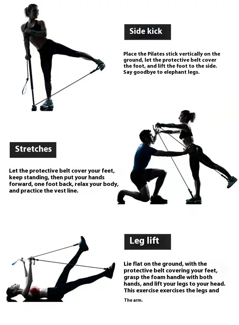 Adjustable Pilates Bar - Portable Home Fitness Rod with Resistance Bands for Yoga, Stretching & Toning Workouts