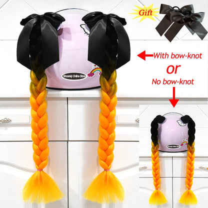 Motorcycle Helmet Braids - 2 Piece Set Women's Ponytail Wig with Suction Cup for Motorbike Helmets (164 Colors Available, Dual Pigtail Twist Style)