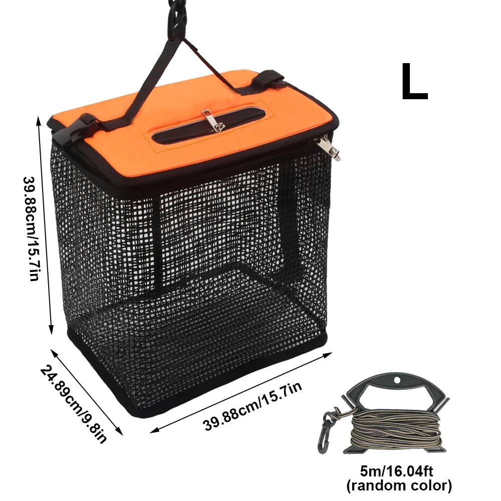 Portable Collapsible Mesh Fish Basket - Foldable Floating Fishing Holder for Caught Fish and Minnow Bait