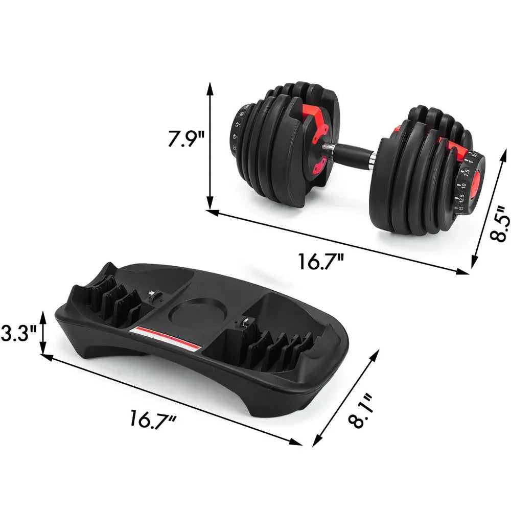 Adjustable Dumbbell Set 24KG - Rubber-Coated Home Gym Equipment with Anti-Slip Handle