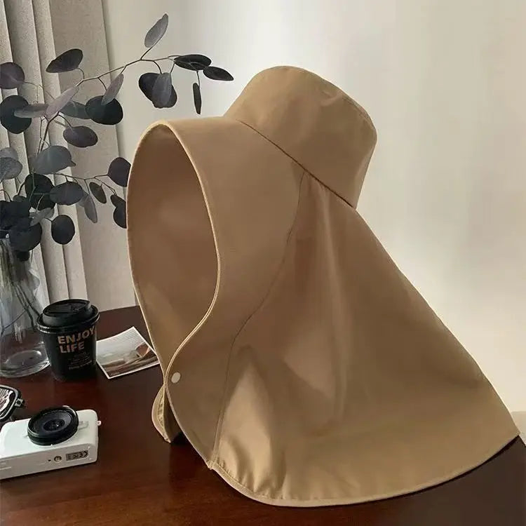 Women's Wide Brim Sun Visor Hat - UV Protection Ponytail Cap with Neck Shawl for Outdoor Fishing & Hiking